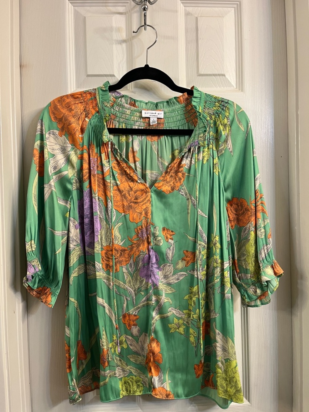 Citrus & Sage Floral Peasant Blouse - Green Multi